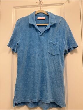 Orlebar Brown Light Blue Terry Polo with Chest Pocket